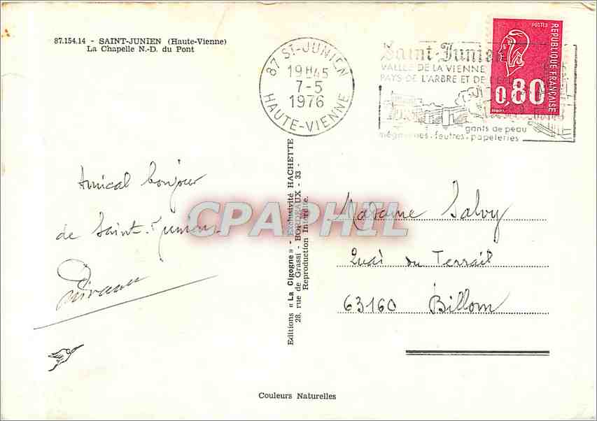 CPM Saint Junien Haute Vienne La Chapelle ND du Pont  — Back