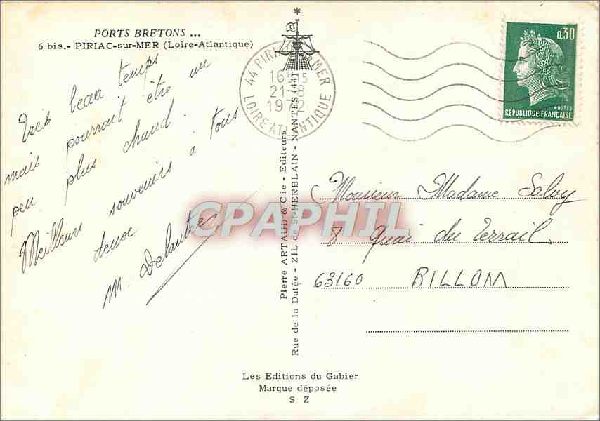 CPM Piriac sur Mer Loire Atlantique Bateaux — Rückseite