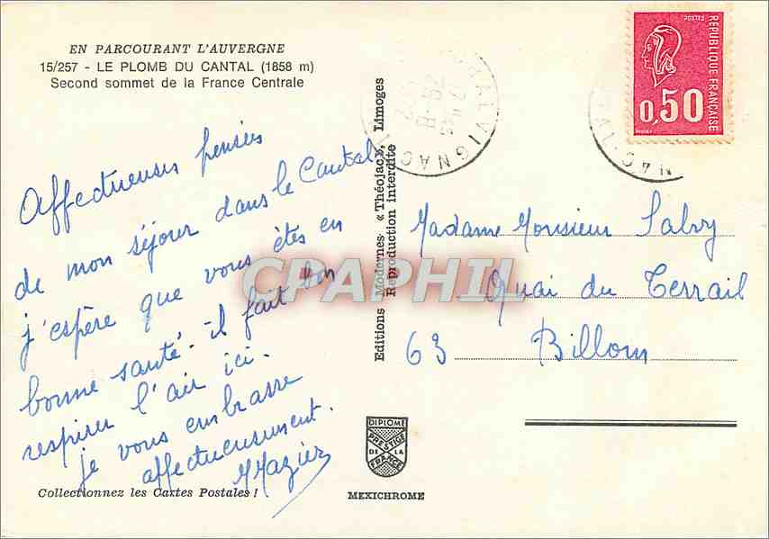 CPM Le Plomb du Cantal Second sommet de la France Centrale  — Verso