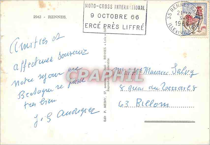 Rennes — Panoramablick auf die wichtigsten Denkmäler — Verlag P. MESNY, Nr. 2943 — Rückseite