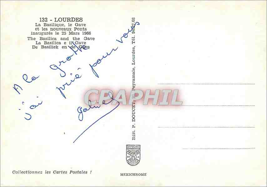 CPM Lourdes La Basilique le Gave  — Verso