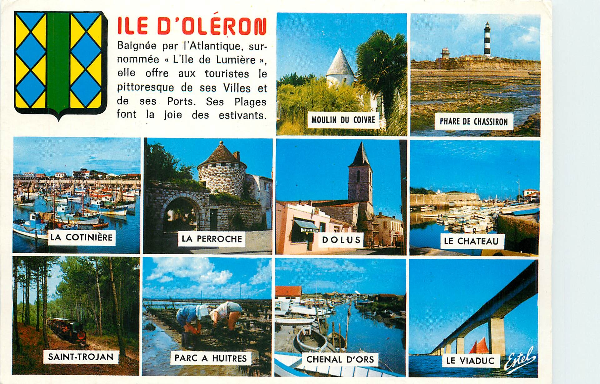 CPM Souvenir de l'Ile d'Oleron Charente Maritime La cotiniere Saint Trojan Moulin du Coivre Phare de