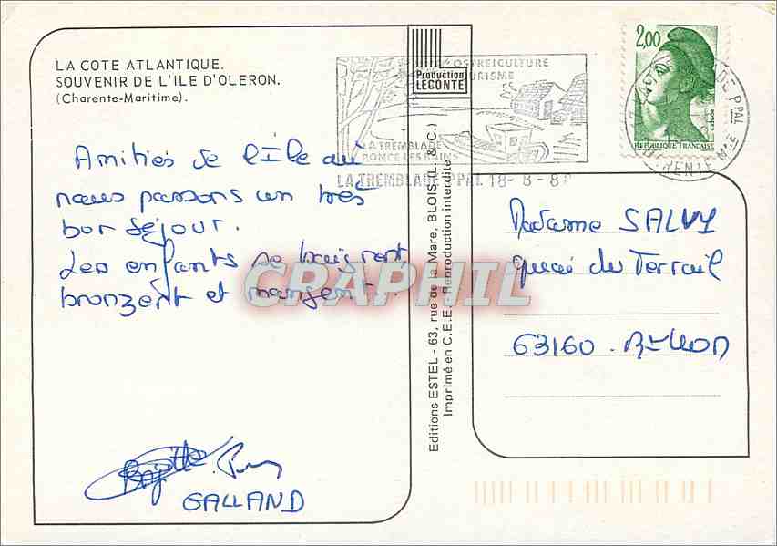 CPM Souvenir de l'Ile d'Oleron Charente Maritime La cotiniere Saint Trojan Moulin du Coivre Phare de — Rückseite