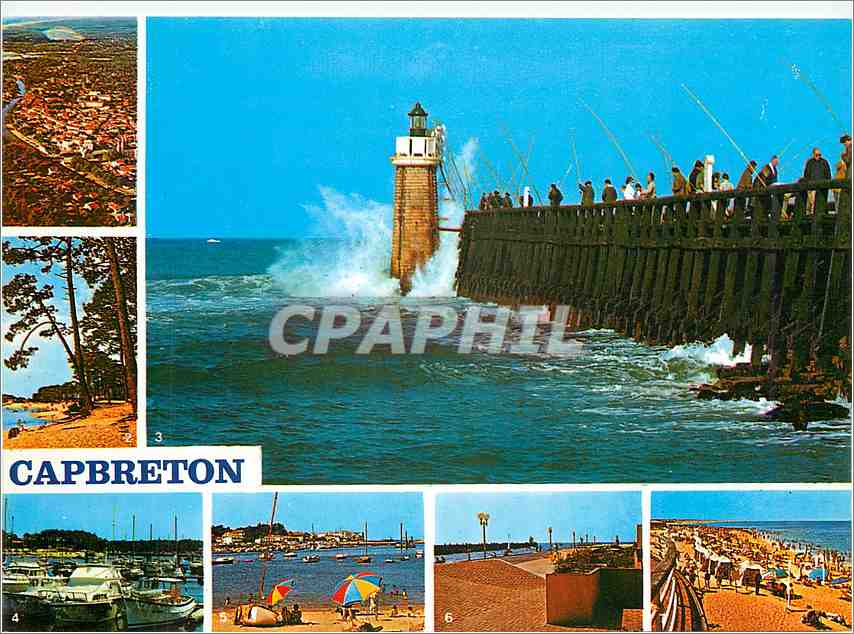 CPM Capbreton Landes Vue generale Plage du Bourret Pecheurs sur l'Estacade Le Port Phare