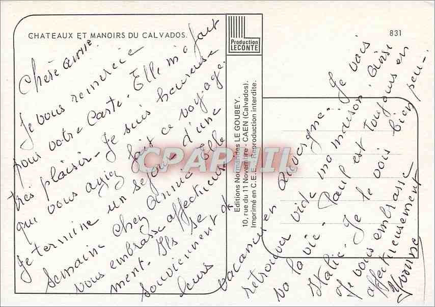 Châteaux du Calvados — Collection de 8 châteaux et manoirs — Éditeur Emy, n° 831 — Reverso