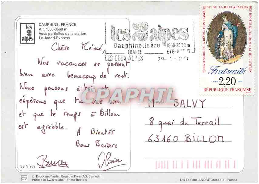 Les Deux Alpes — station de ski — éditeur Les Editions ANDRÉ, Grenoble — Rückseite
