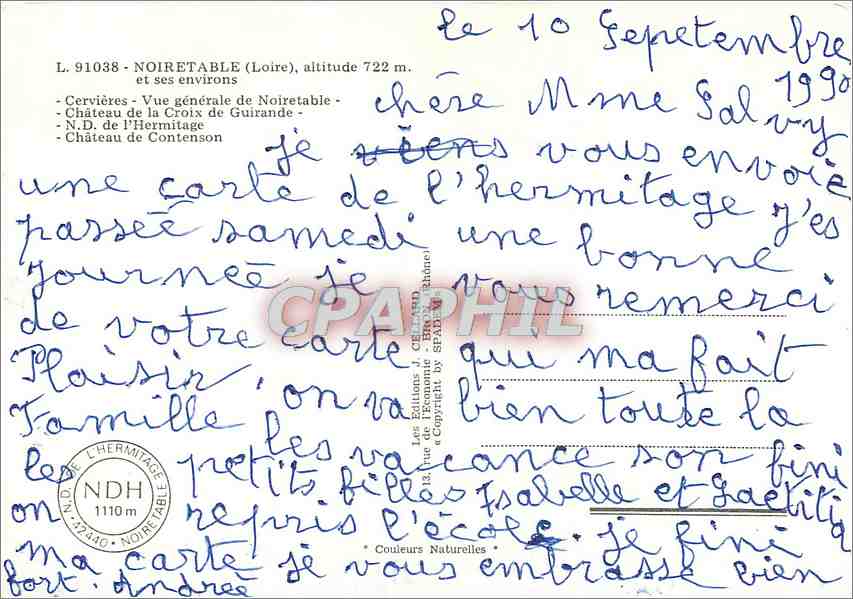 CPM Noiretable Loire et ses environs Cervieres Vue generale de Noiretable  — Back