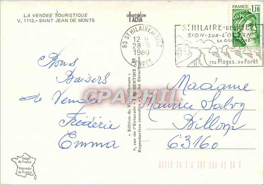 CPM La Vendee Touristique Saint Jean de Monts  — Back