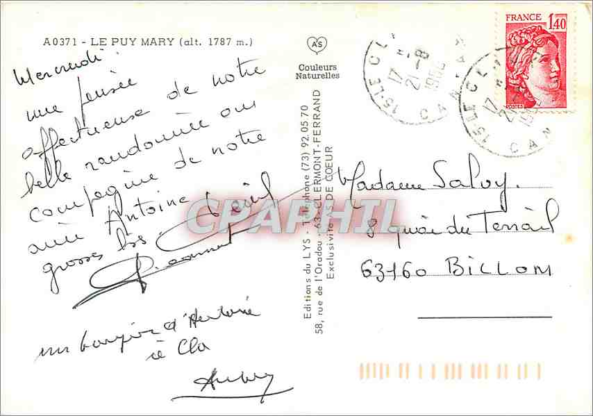 CPM Le Puy Mary La Haute Auvergne  — Rückseite