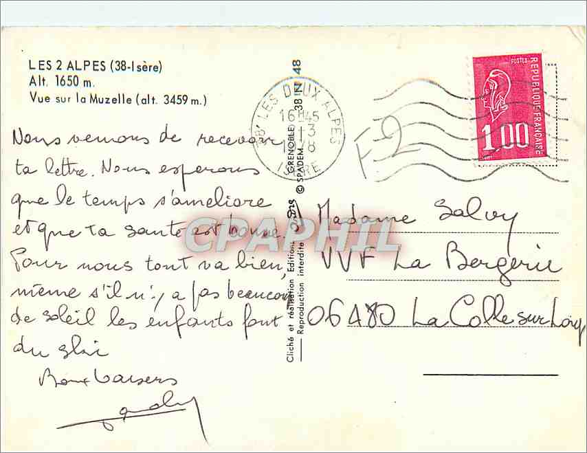 CPM Les 2 Alpes Isere Vue sur la Muzelle  — Verso