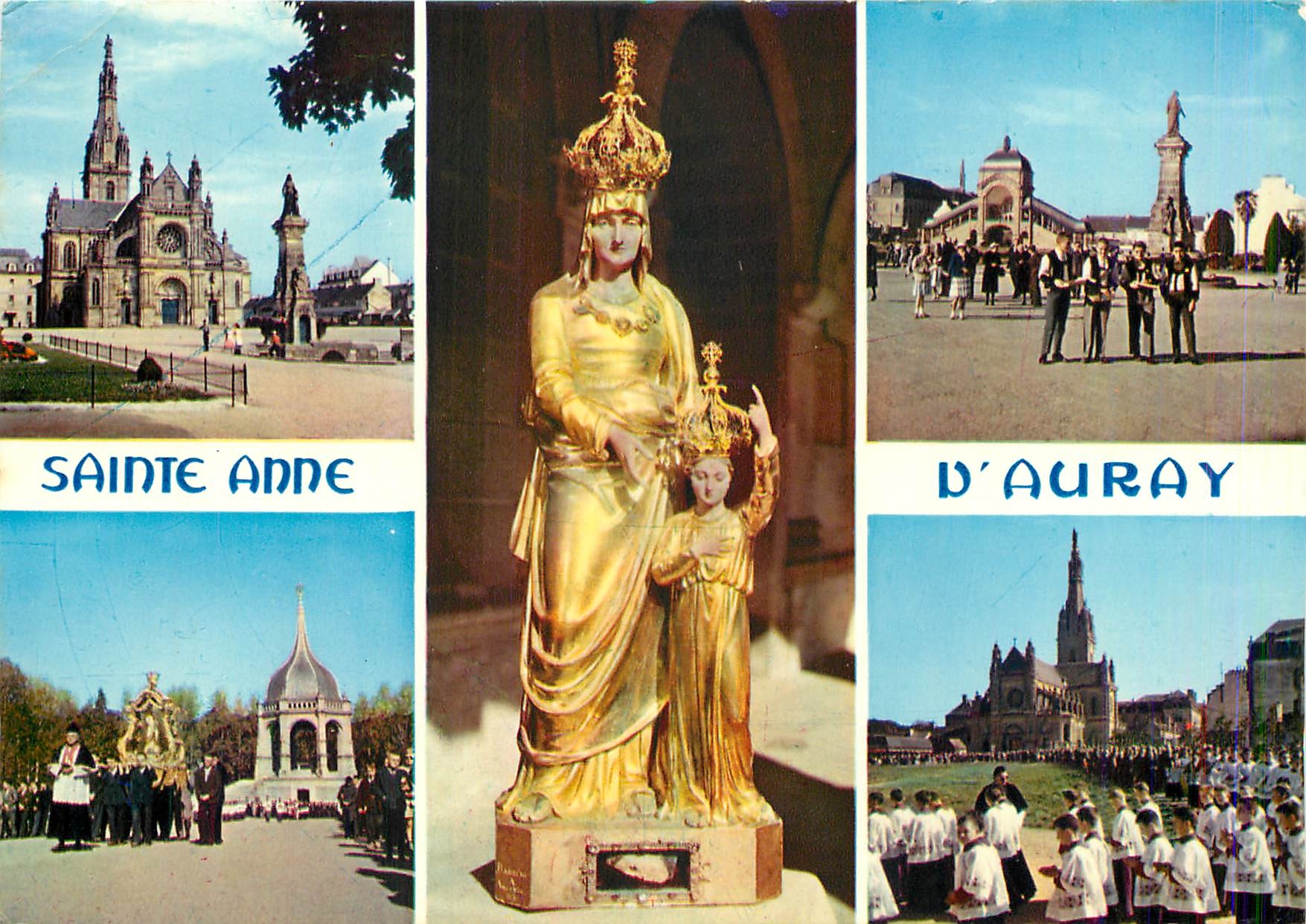 CPM Sainte Anne d'Auray Morbihan La Basilique la Scala la Fontaine et la Statue de Sainte Anne 