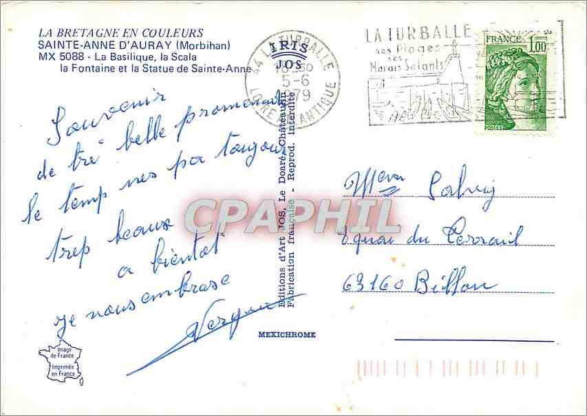 CPM Sainte Anne d'Auray Morbihan La Basilique la Scala la Fontaine et la Statue de Sainte Anne  — Verso