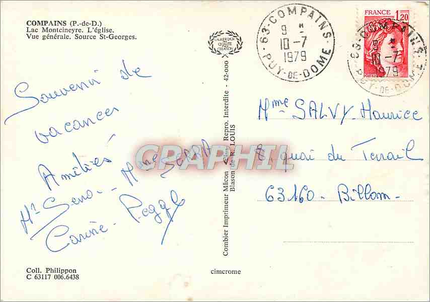 CPM Compains P de D Lac Montcineyre L'Eglise Vue generale  — Rückseite