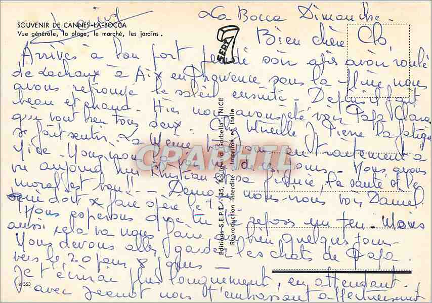 CPM Souvenir de Cannes La Bocca Vue generale la plage le marche les jardins  — Verso