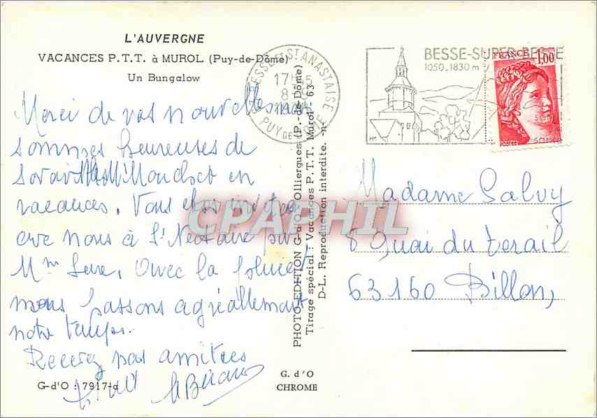 Bungalow à Murois (Puy-de-Dôme) — Vacances P.T.T. — Édition spéciale G.d'O Chrome — Reverso