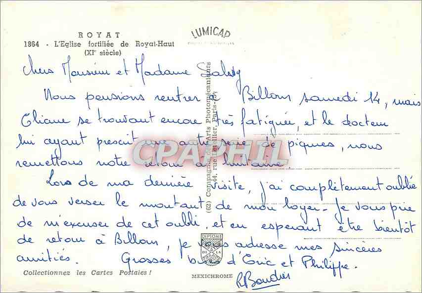 CPM Royat L'Eglise fortifee de Royat Haut  — Rückseite