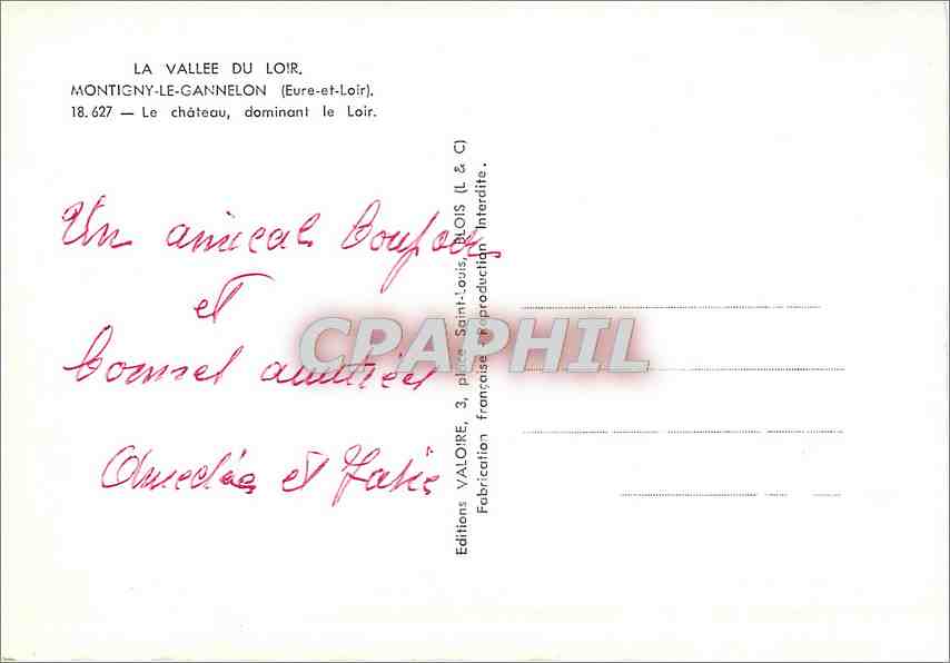 Monticny-le-Gannelon — Le château dominant le Loir — Éditions Valoire — Verso