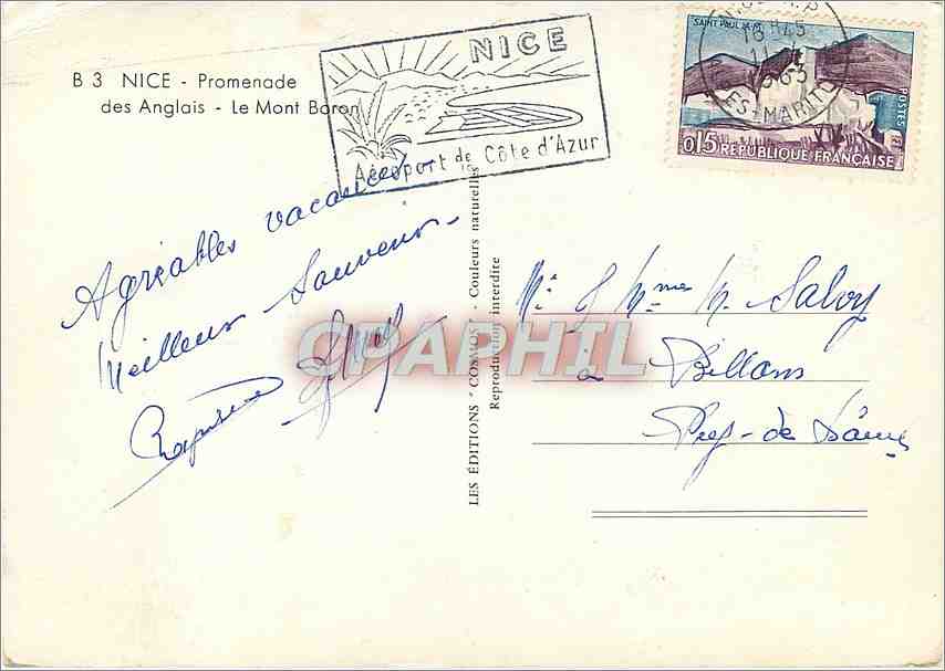 CPM Nice Promenade des Anglais Le Mont Boron  — Rückseite