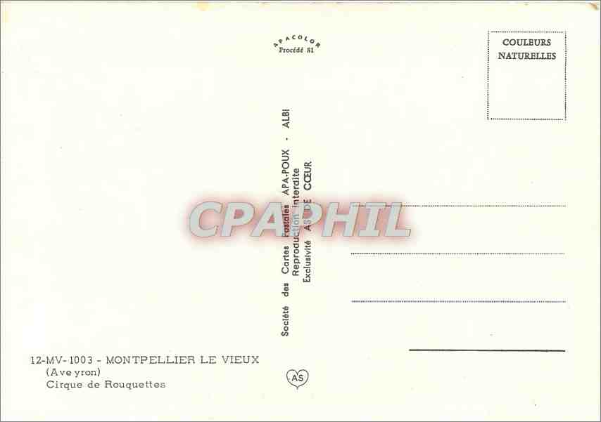 CPM Montpellier le Vieux Aveyron Cirque de Rouquettes  — Rückseite