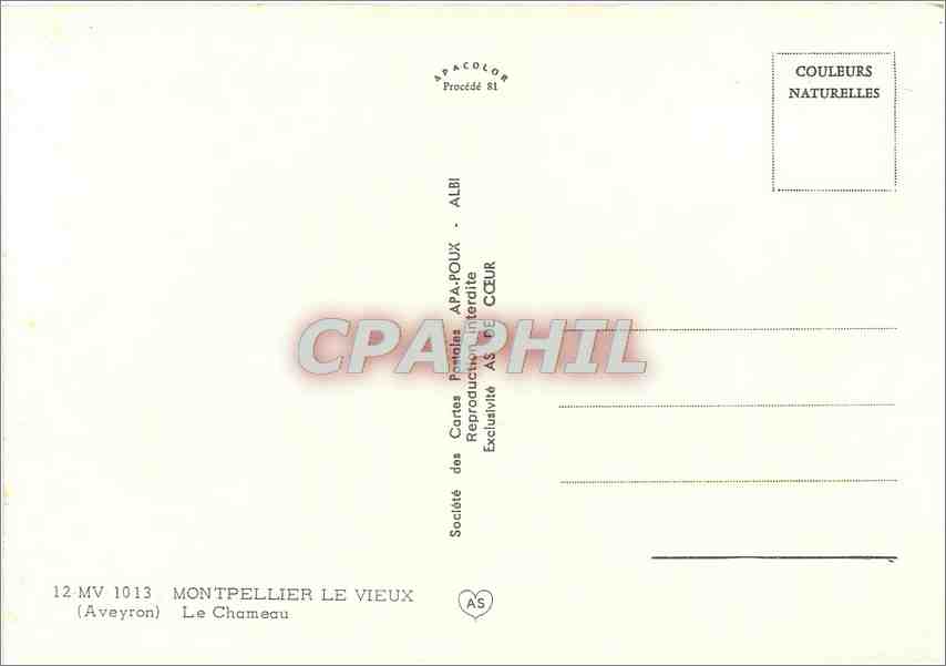CPM Montpellier le Vieux Aveyron Le Chameau  — Rückseite