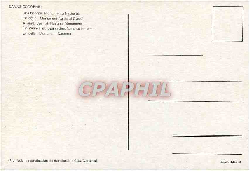 CPM Cavas Codorniu Un cellier Monument National Classe  — Rückseite