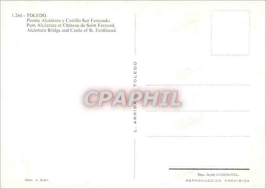 CPM Toledo Pont Alcantara et Chateau de Saint Fernand  — Rückseite