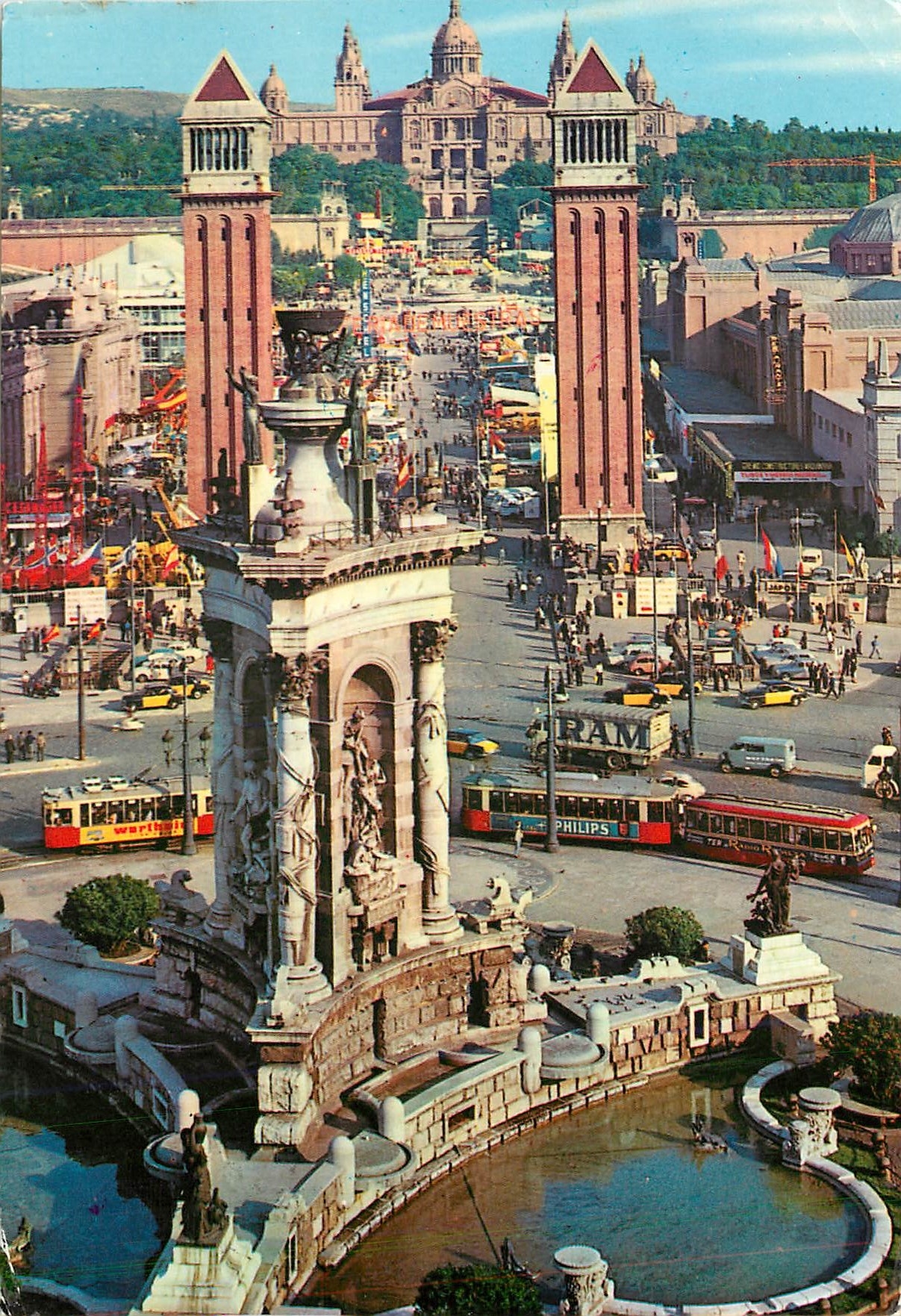 CPM Barcelona Place d'Espagne et Foire des Echantillians 