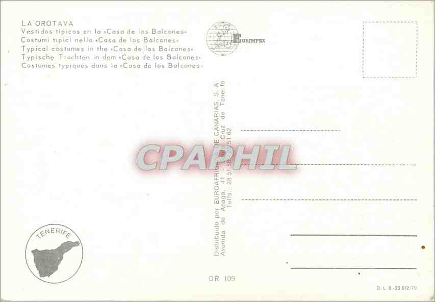 CPM La Orotava Costumes typiques dans la Casa de las Balcones  — Rückseite