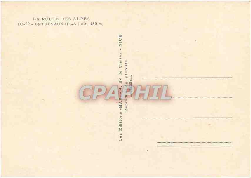 CPM La Route des Alpes Entrevaux BA  — Rückseite