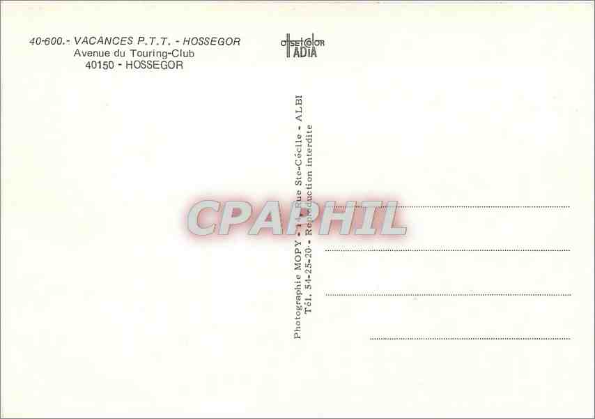 CPM Vacances PTT Hossegor Avenue du Touring Club Hossegor  — Rückseite