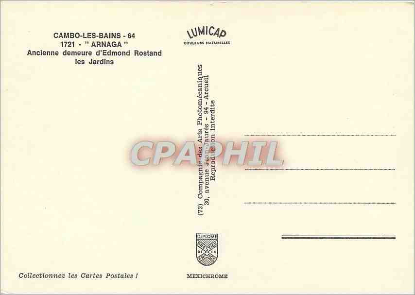 CPM Cambo les Bains Arnaga Ancienne demeure d'Edmond Rostand les Jardins  — Verso