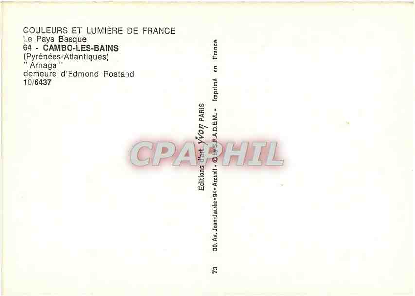 CPM Cambo les Bains Pyrenees Atlantiques Arnaga demeure d'Edmond Rostand  — Rückseite