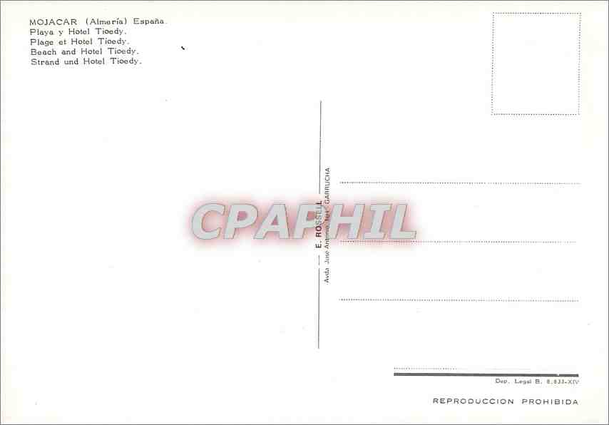 CPM Mojacar Almeria Espana Plage et Hotel Tioedy  — Rückseite