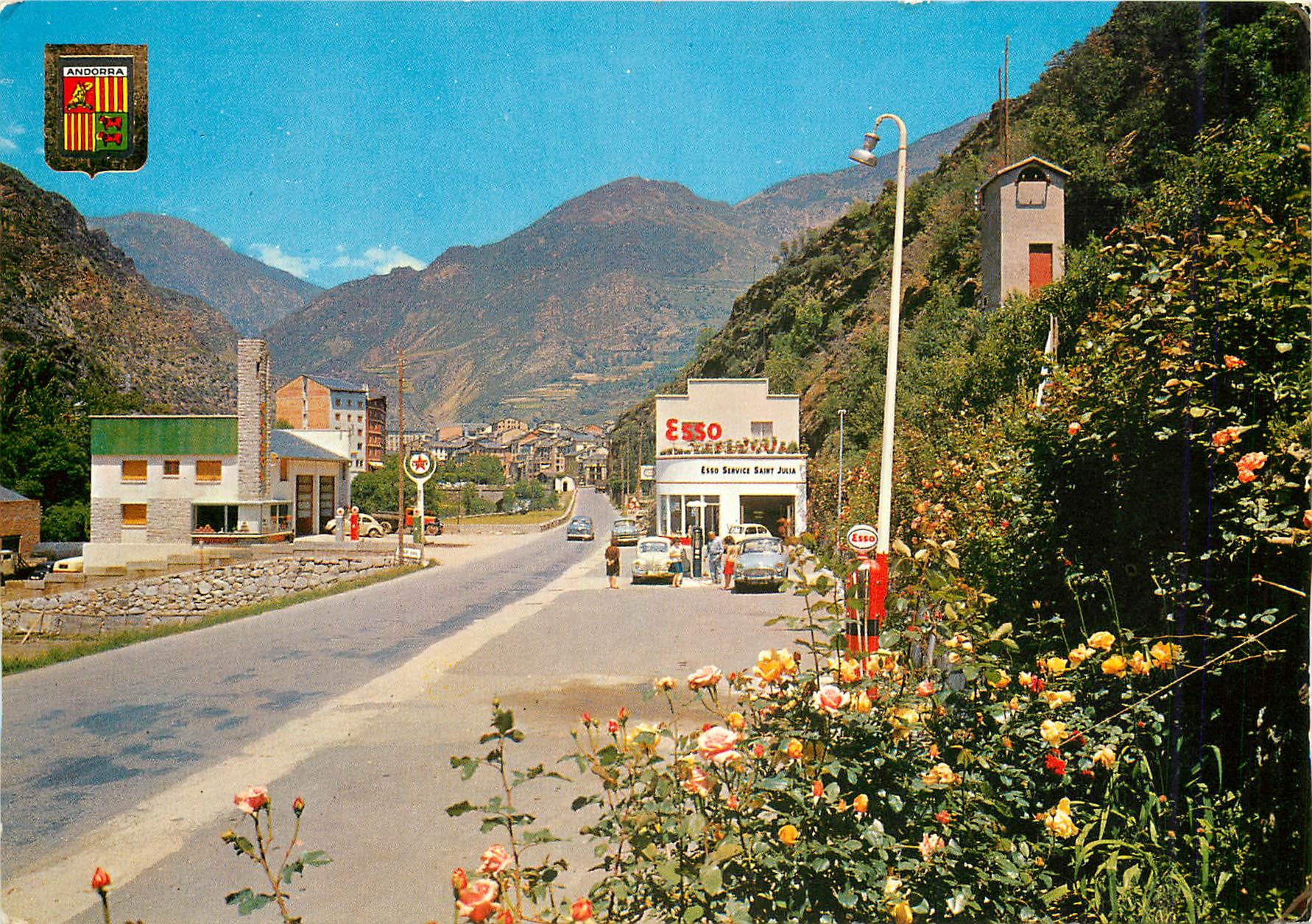 CPM Valls d'Andorra Sant Julia de Lorie Vue partielle Esso Exxon