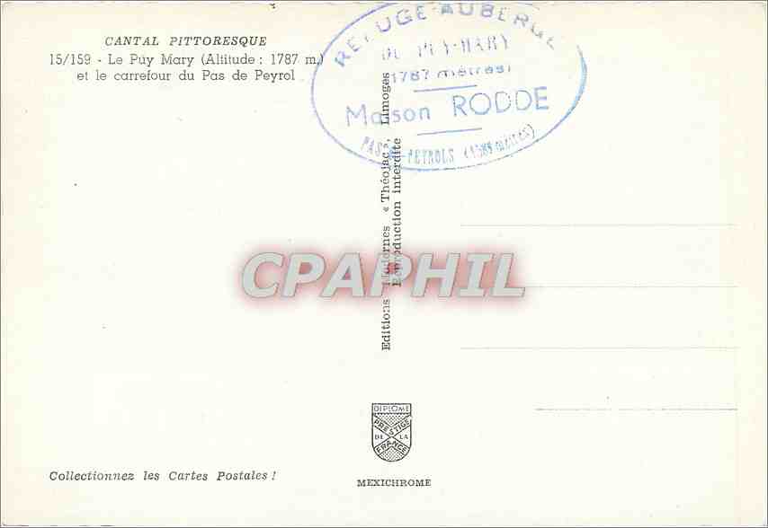 CPM Cantal Pittoresque Le Puy Mary Et le carrefour du Pas de Peyrol  — Verso