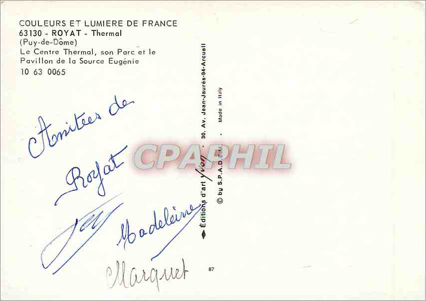 Royat — Centre Thermal et Pavillon de la Source Eugénie — Éditions d'art Yvoll — Reverso