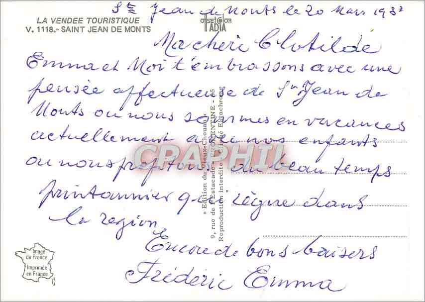CPM La Vendee Touristique Saint Jean de Monts  — Back