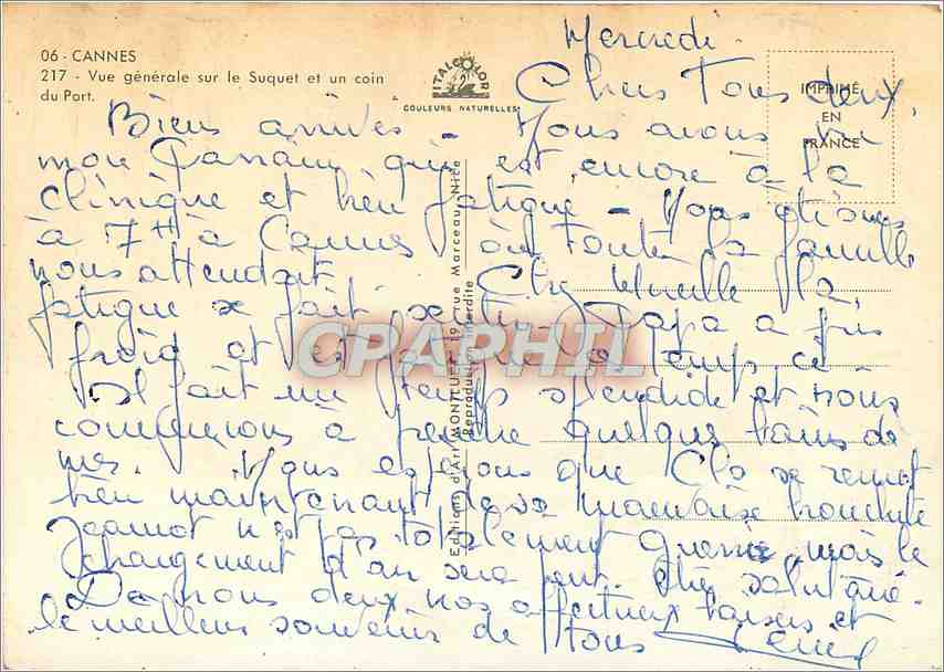 CPM Cannes Vue generale sur le Suquet et un coin du Port  — Verso