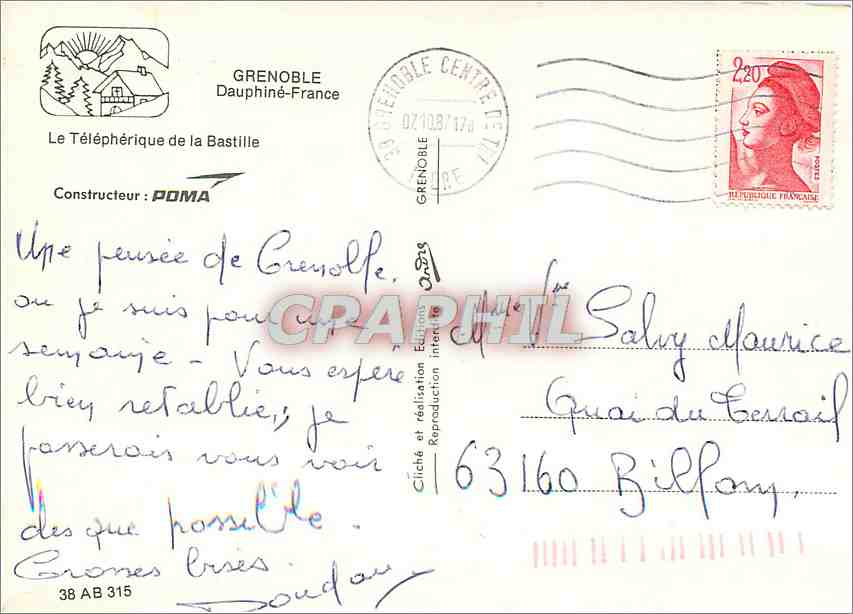 CPM Grenoble Dauphine France Le Telepherique de la Bastille  — Back
