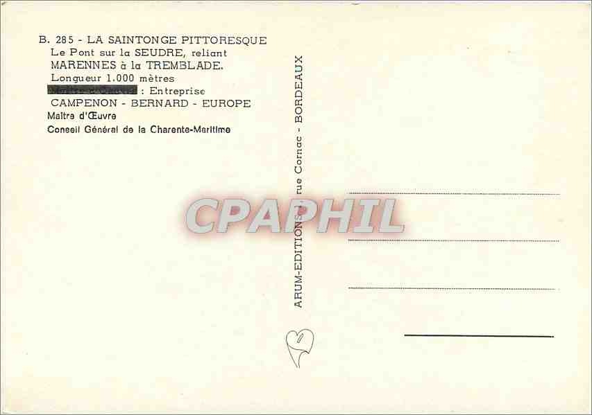 CPM La Saintonge Pittoresque Le Pont sur la Seudre reliant Marennes a la Tremblade  — Back