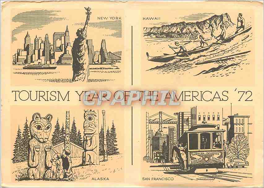 CPM Tourism year of the Americas 72 New York Hawai Alaska San Francisco
