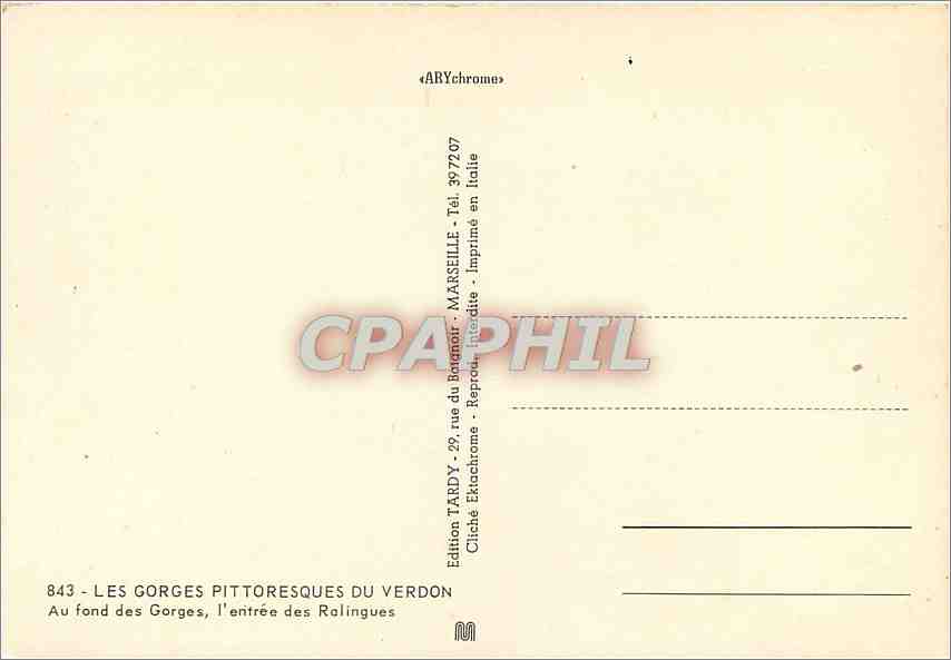 Les Gorges pittoresques du Verdon — l'entrée des Rolingues — Édition TARDY — Rückseite