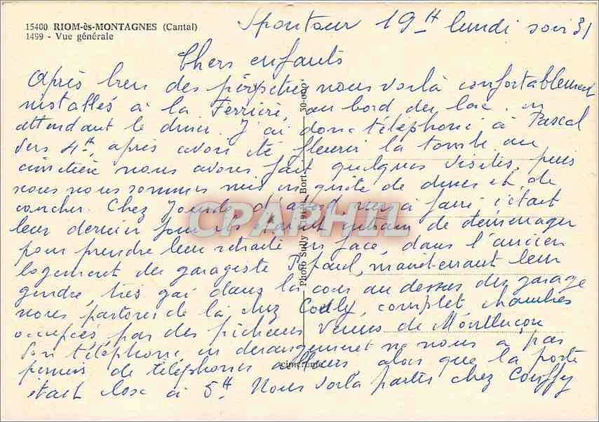 CPM Riom es Montagnes Cantal Vue generale  — Rückseite