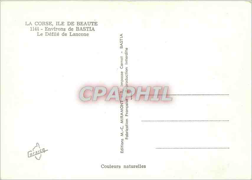 CPM La Corse Ile de Beaute Environs de Bastia Le Defile de Lancone  — Rückseite