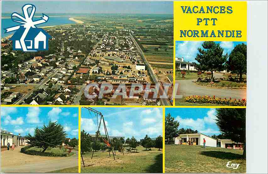 Hauteville-sur-Mer — Vue aérienne du village, logements, jeux et accueil — Éditions Normandes Le Goubey
