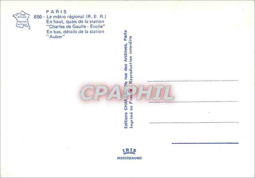 CPM Paris le metro regional RER En haut quais de la Station Train Metro — Rückseite