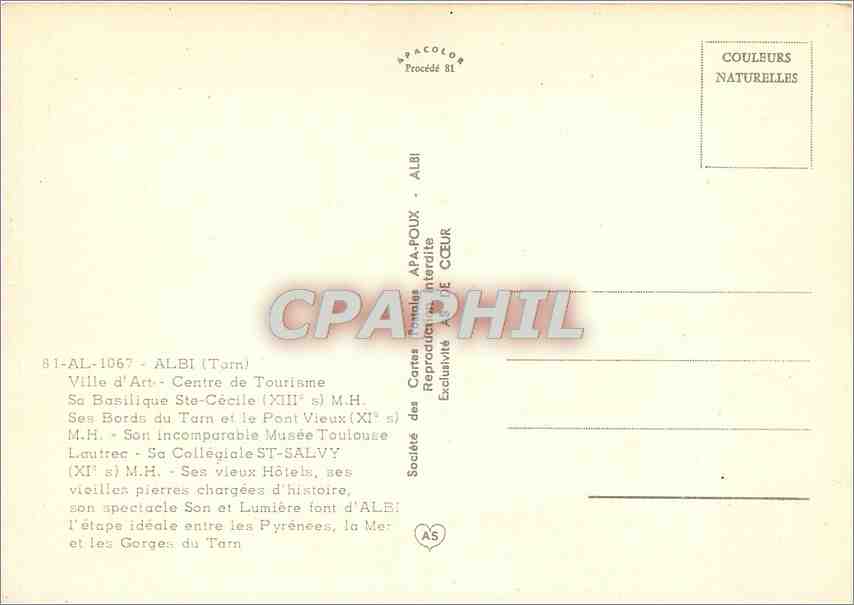 Albi — Ville d'Art — Société des Cartes Postales APA-POUX — Rückseite