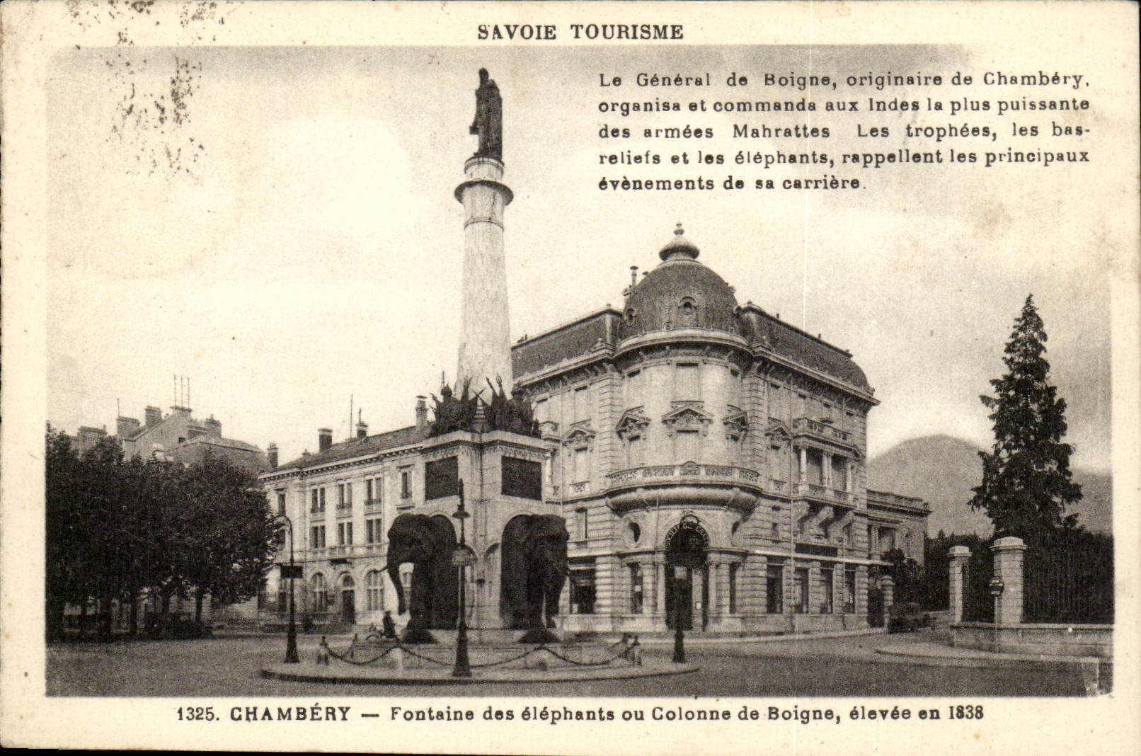 Chambéry — Fontaine des éléphants ou Colonne de Boigne — éditeur J.M. Terschillet, n° 1325