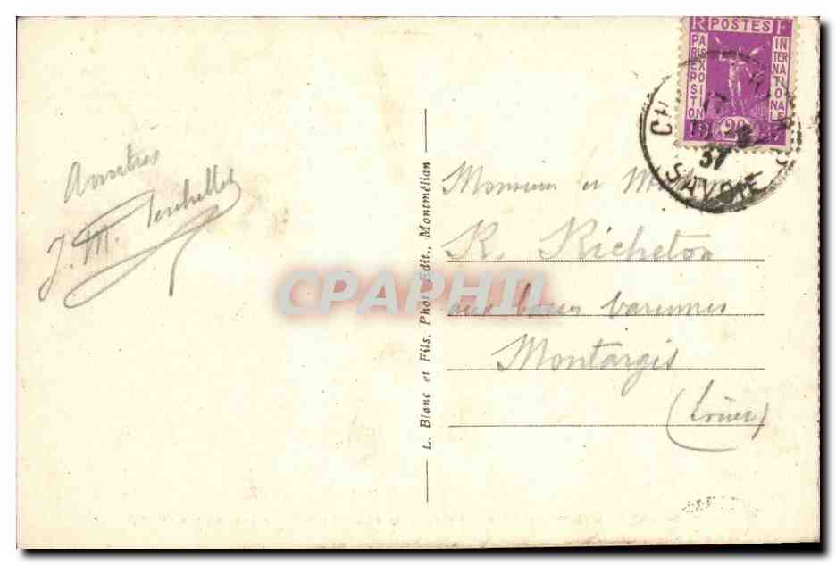 Chambéry — Fontaine des éléphants ou Colonne de Boigne — éditeur J.M. Terschillet, n° 1325 — Reverso