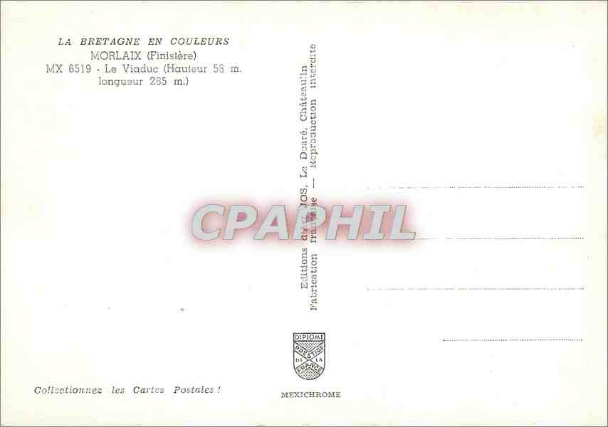 CPM La Bretagne en couleurs Morlaix (Finistere) Le Viaduc (Haut 58 m Long 285 m — Rückseite